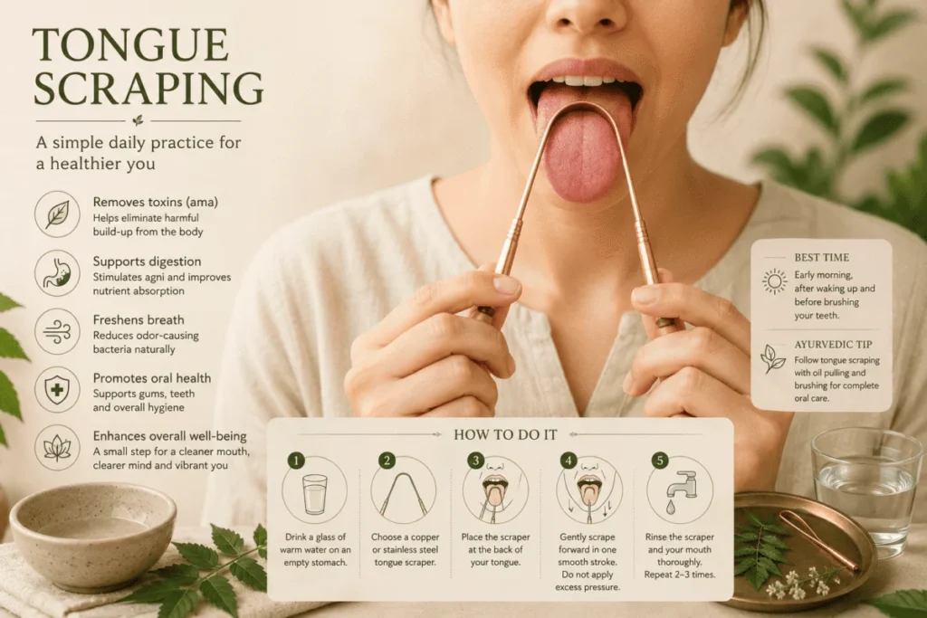 Copper tongue scraper used in Ayurvedic self-care