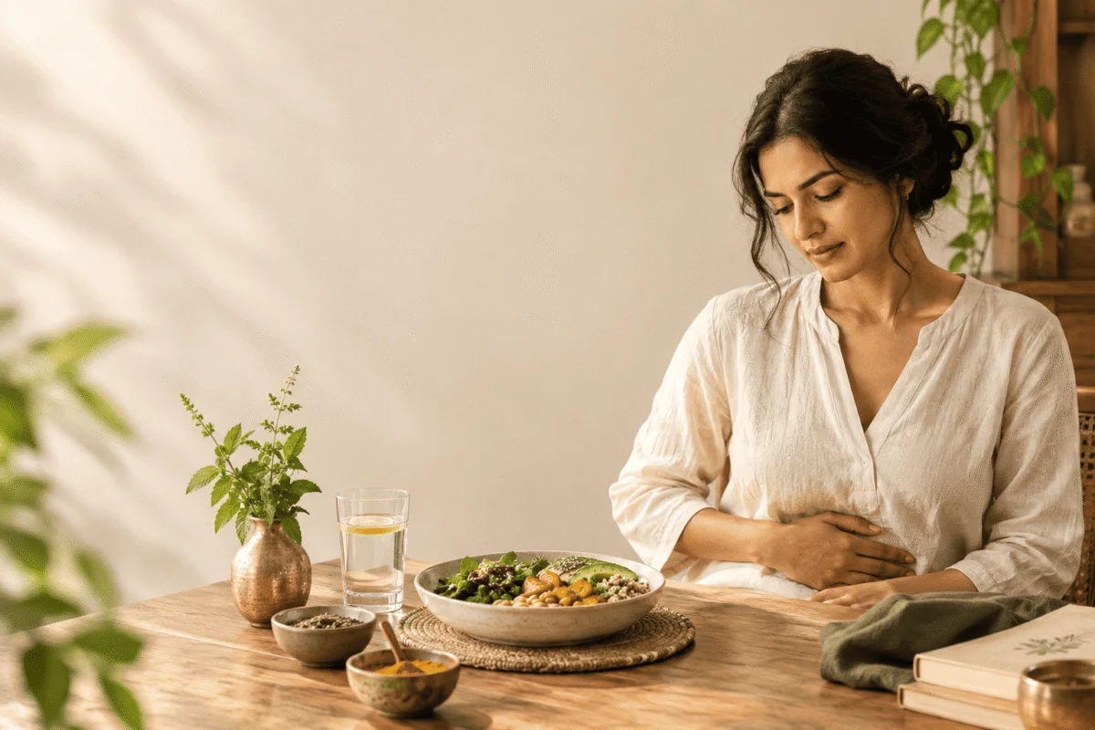 Bloating after every meal? Discover common causes of post-meal bloating and four Ayurvedic perspectives, including Agni, Vata, meal timing and Ama.