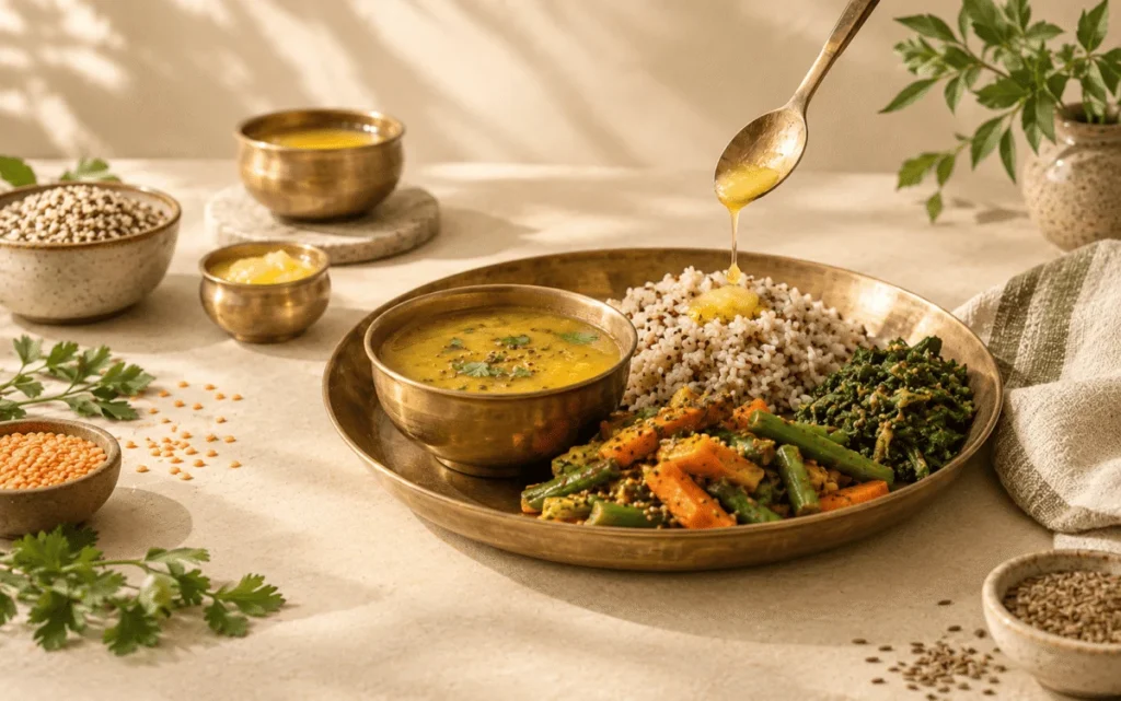A moderate serving of ghee as part of a balanced Ayurvedic diet