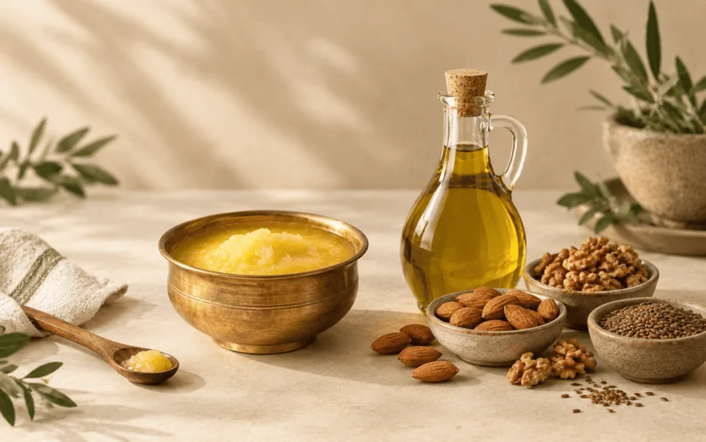 Ghee compared with olive oil and other healthy fats