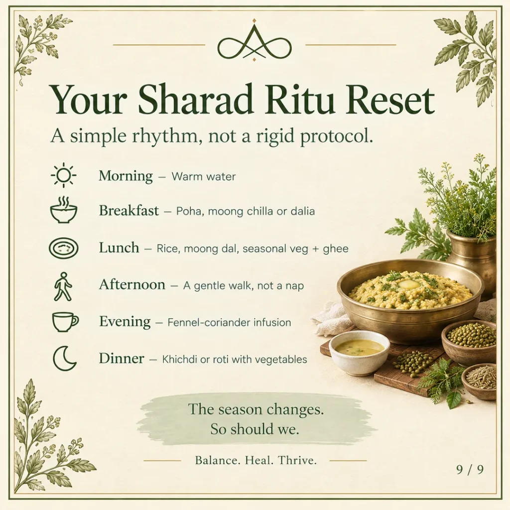 A simple Sharad Ritu day, from warm water in the morning to a light khichdi dinner